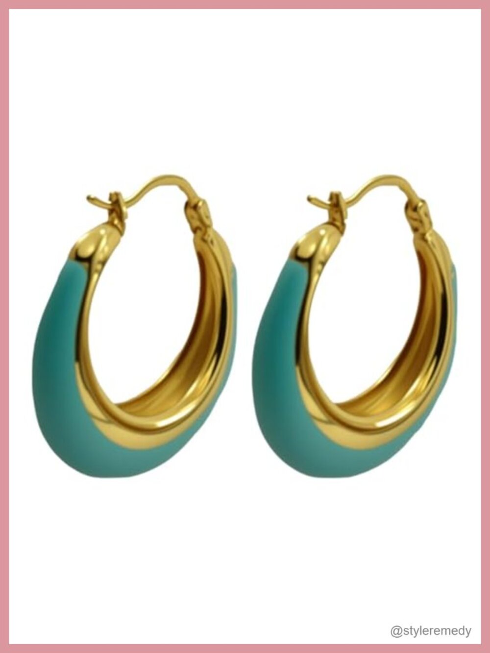 Enamel Hoop Earrings 18K Gold Plated Brass Chunky Hinged Hoop